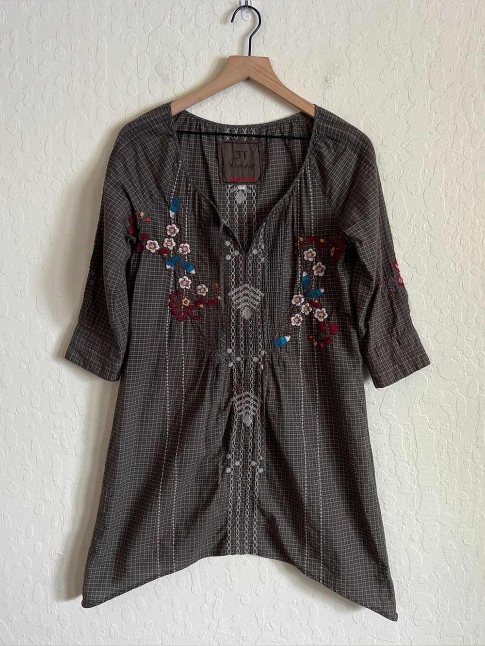 Johnny Was 3J Workshop Plaid Floral Embroidered Tunic Dress Small Boho Colorful - Picture 1 of 5